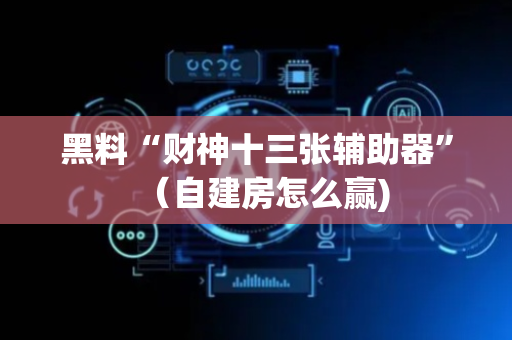 黑料“财神十三张辅助器”（自建房怎么赢)