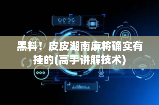 黑料！皮皮湖南麻将确实有挂的(高手讲解技术)