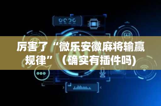 厉害了“微乐安徽麻将输赢规律”（确实有插件吗)