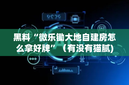 黑料“微乐锄大地自建房怎么拿好牌”（有没有猫腻)